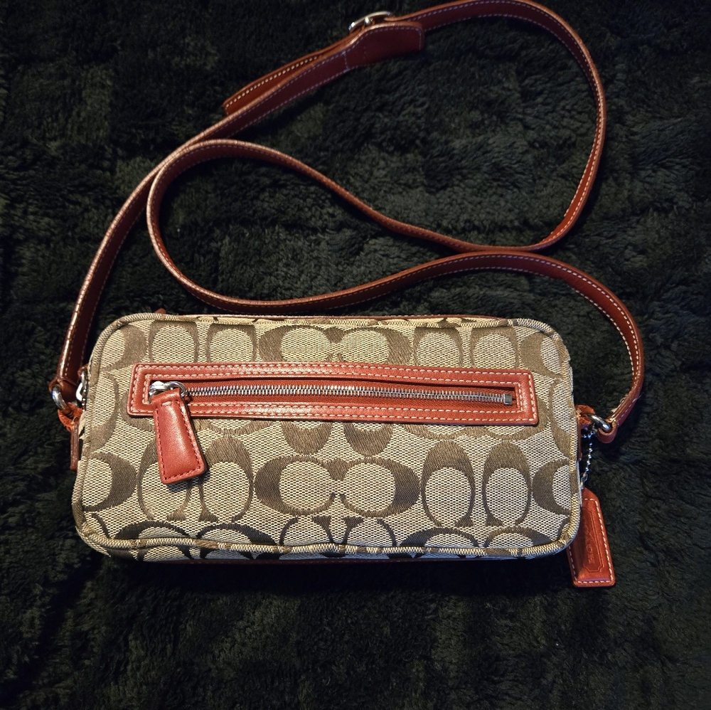 Coach Signature Vintage  Crossbody Pochette 6073 Red Leather Trim